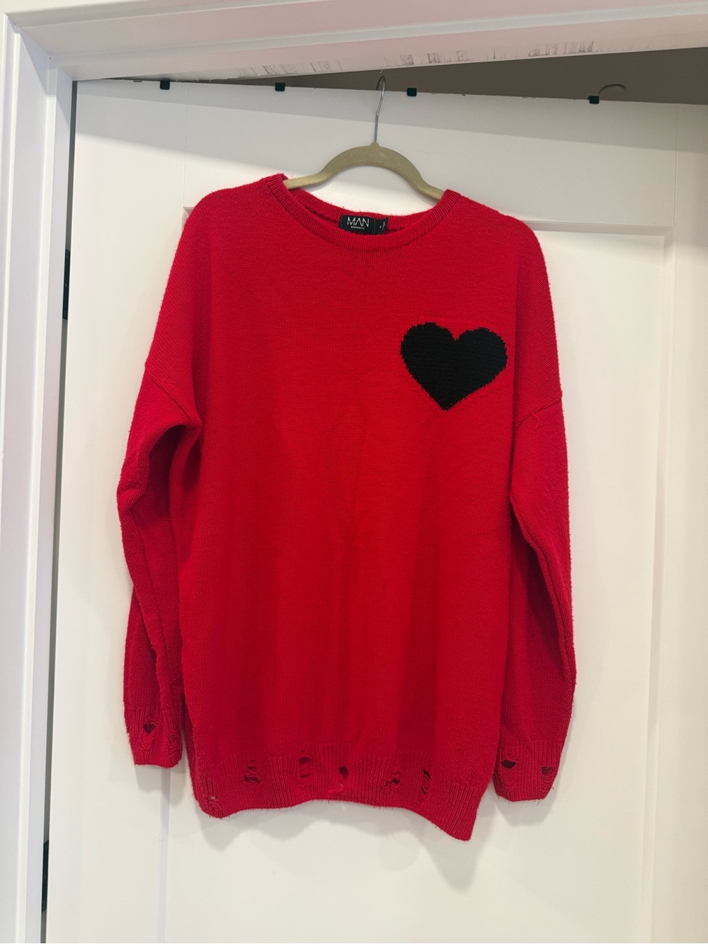 Red Crewneck Sweater with Black Heart